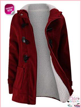 Women's Hooded Fleece Thicken Coat Horn Button Winter Warm Jacket